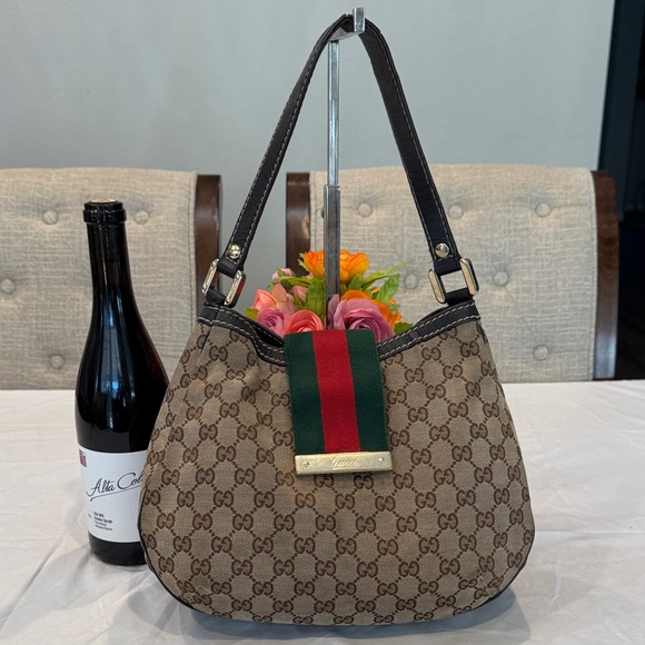 Gucci Handbags - Authentic Gucci Beige and Brown GG Shoulder Bag